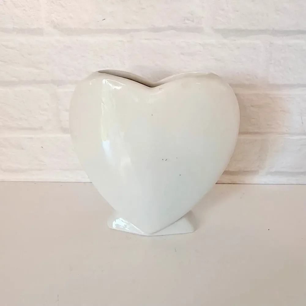 Vintage Bluebird Heart Shaped Ceramic Bud Vase Pink Floral Cherry Blossom White